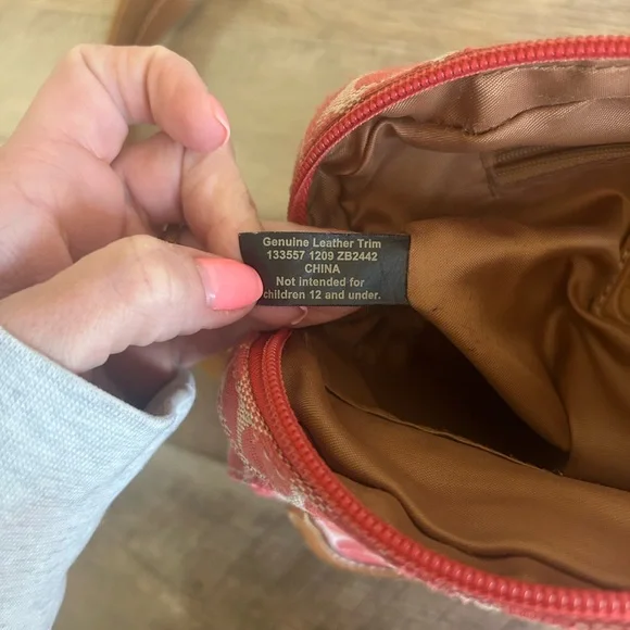 Fossil Signature Canvas Crossbody‎ Coral Bag Boho Classic Geometric Leather Trim - Picture 14 of 16